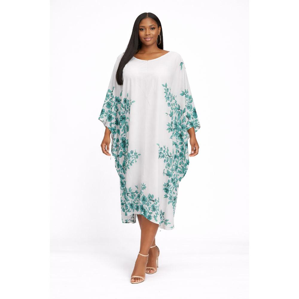 White Floral Loose Kaftan Dress